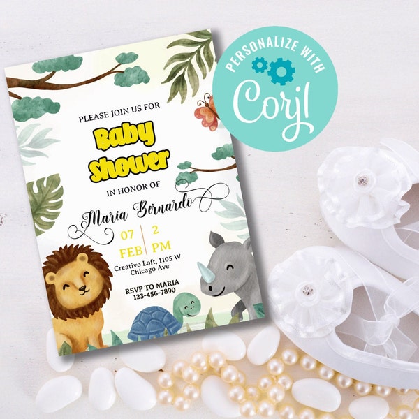 Editable Safari Baby Shower, Safari Baby Shower Girl, woodland animals invitations, Digital, Woodland Theme Invites Instant download EBST12