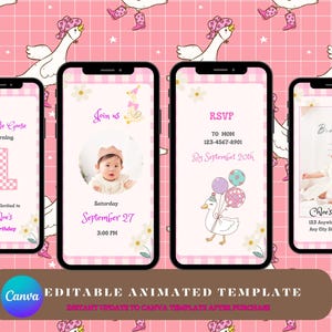 One Silly Goose First Birthday Video Invitation | Little Goose 1st Birthday Animated Digital Evite  Vintage Farm Theme Editable Template Any