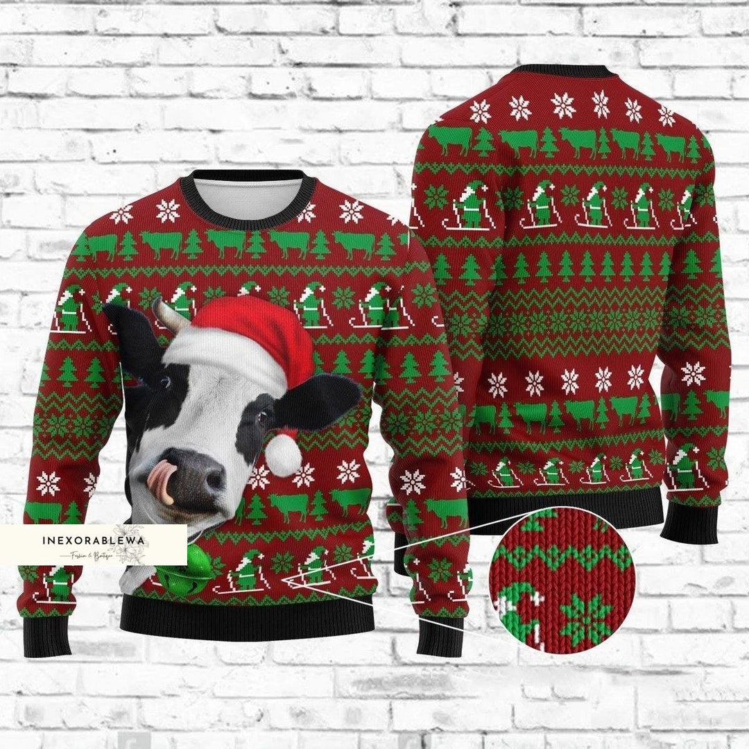 Christmas Gift Cow Ugly Christmas Sweater Funny Cow Ugly Etsy