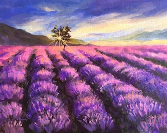 Original Lavender Field Acrylic Painting Best Gift