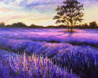 Original Lavender Field Acrylic Painting Best Gift