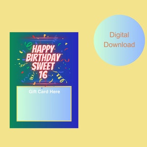 porta-cartão de presente de aniversário para meninos doce 16 imprimível | Presente para adolescente | Feliz Aniversário | Porta-cartão-presente digital Blue Boys | Seu presente