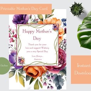 Editable Printable Mother&#39;s Day Card | Floral Digital Card Design | Happy Mother&#39;s Day Template | Instant Download for Mom or Grandma