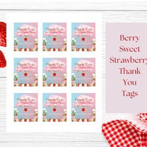Editable Berry Sweet Strawberry Baby Shower Favor Tags | Red Fruit Thank You Tags | Instant Download Printable Party Gift Labels