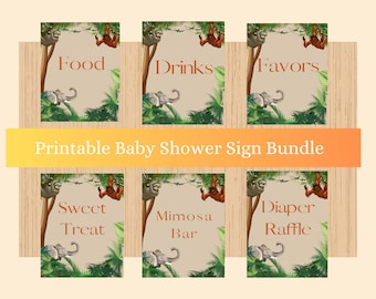Editable Safari Baby Shower Sign Bundle | Gender Neutral Jungle Theme Decor | Printable Table Signs | Instant Download Party Signage