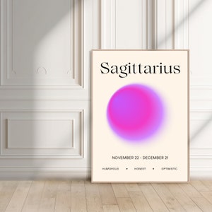Sagittarius Zodiac Aura Print | Modern Mid-Century Retro Wall Art | Star Sign Poster | Digital Download | Astrology Art | Colorful Gradient