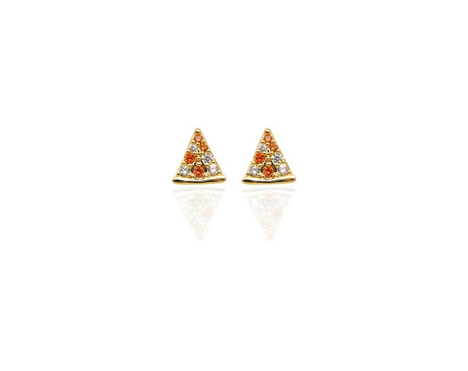 Gold Pizza Earrings: Cubic Zirconia Pavé Food Jewelry