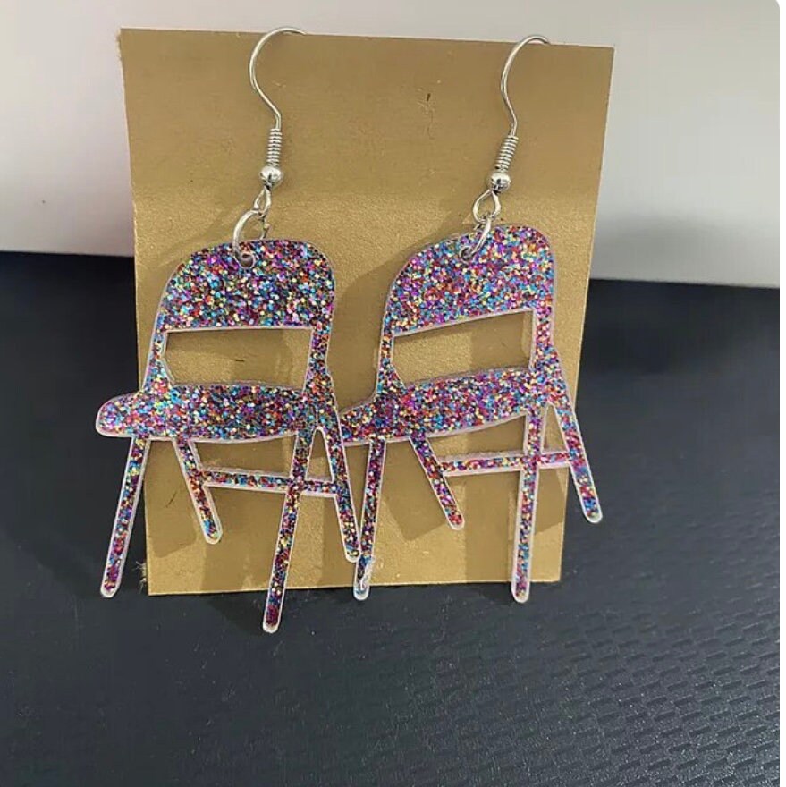 Unique Glitter Folding Chair Earrings Acrylic Chair Pendant Necklace Jewelry