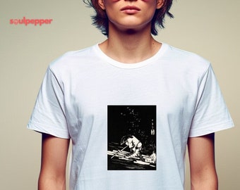 Japanese Art T-shirt – Vintage Gentleman Drawing on Raft - Etsy
