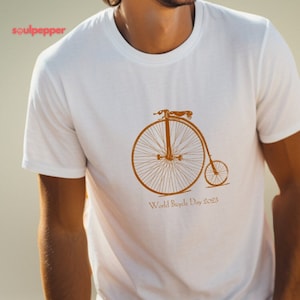 Outdoors Adventure Shirt World Bicycle Day t shirt Penny Farthing Cotton T-shirt biking enthusiast tee vintage bicycle gift for him