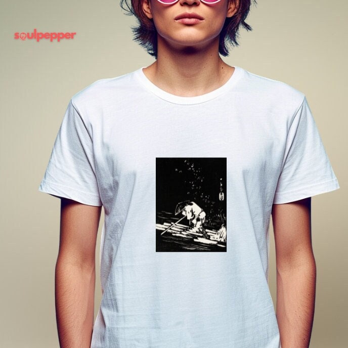 Japanese Art T-shirt – Vintage Gentleman Drawing on Raft - Etsy