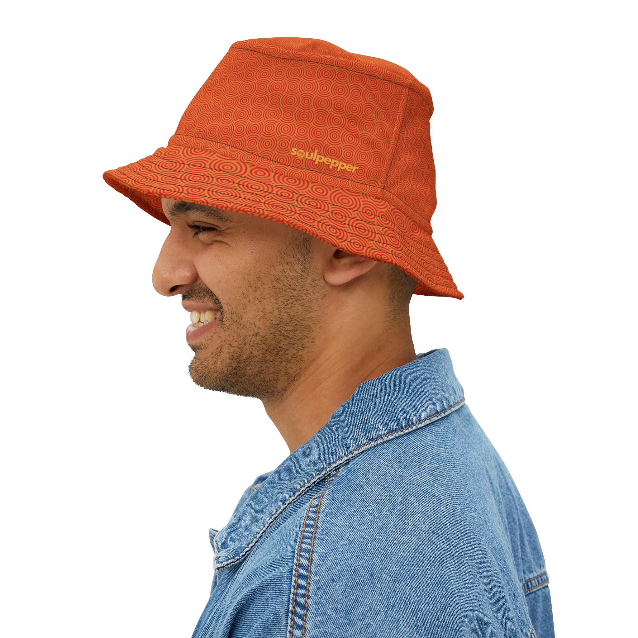 Vibrant Orange Bucket Hat: Unique Circle Pattern, 100  display picture 2