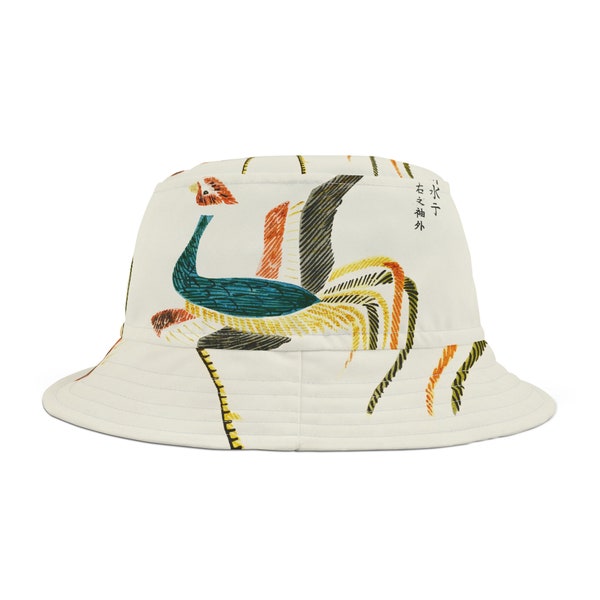 Vintage Original Print Bucket Hat Bucket Hat with Traditional Japanese Nature Illustrations Nature Inspired Gift