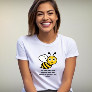 Honey Bee Shirt Pollination Tee Cartoon Bee T- Shirt Environment Message Shirt Nature Lover Gift