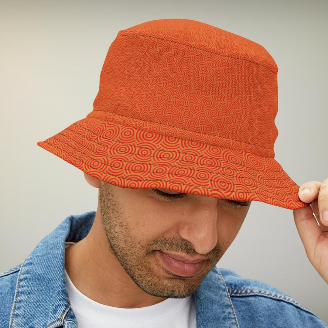 Vibrant Orange Bucket Hat: Unique Circle Pattern, 100  display picture 2