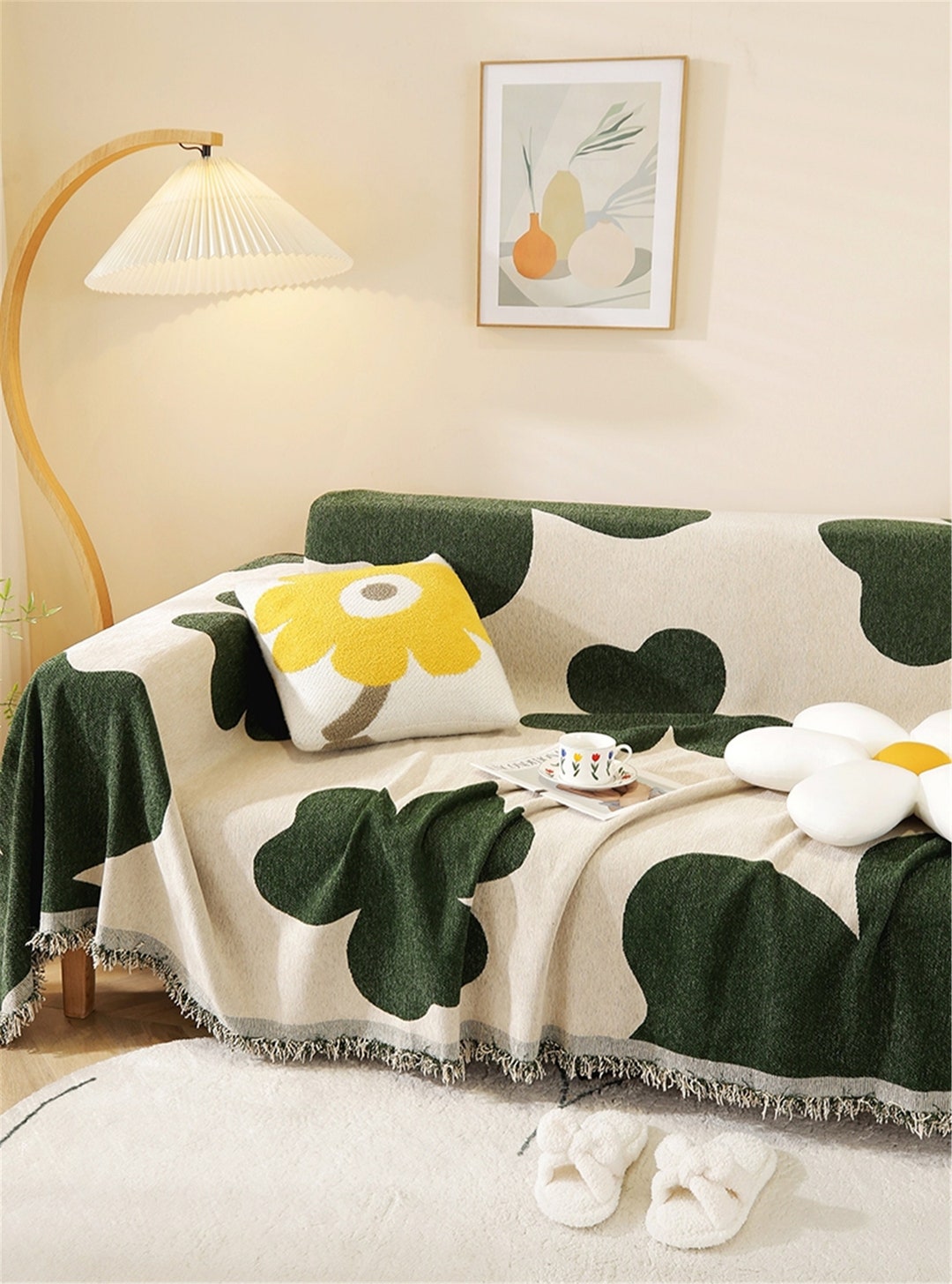 Green/blue/yellow Floral Sofa Blanket Coversofa Slipcover Etsy