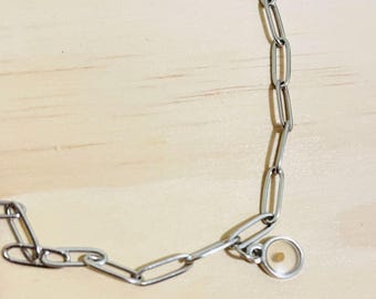 Silver Paperclip Style Chain Mustard Seed Necklace