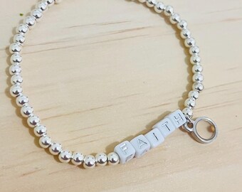 Faith Beaded Stretch Bracelet with Mustard Seed Charm