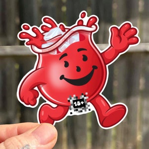Kool Aid Man Waterproof Sticker | Cartoon Stickers | Funny Adult Stickers | Adult Humor Stickers | Vinyl Cut Stickers | Character Stickers