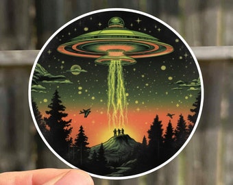 Alien Abduction Waterproof Sticker For Laptop Cute Alien Vinyl Stickers Funny Adult Sticker Gifts For Her Green Waterproof Vinyl Stickers