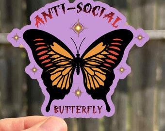 Anti soziale Schmetterling Aufkleber | Psychische Gesundheit wasserdichte Aufkleber | Psychische Gesundheitsbewusstsein Aufkleber | Aufkleber Geschenke für Sie | Vinyl-Schnitt