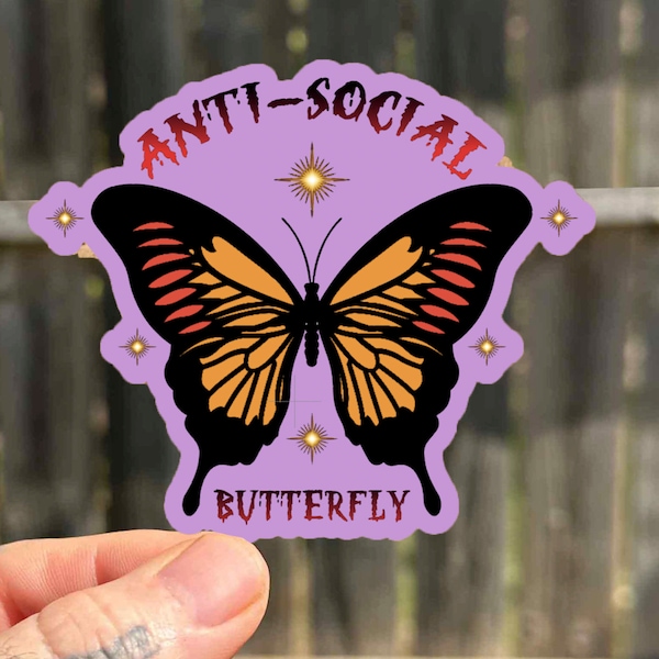 Anti social butterfly sticker | Mental Health Waterproof Stickers | Mental Health Awareness Stickers | Sticker Gifts For Her | Vinyl Cut