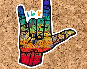Asl Sign I Love You Sticker | Sign Language Gifts | Occupational Therapy Sticker | I Love You Sign Language Decal | Rainbow Sticker