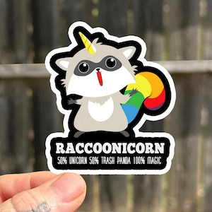 Pegatinas impermeables divertidas de mapache, unicornio, basura, panda, arcoíris, pegatinas impermeables de animales divertidos y lindos, pegatinas personalizadas de unicornio, regalo para niños