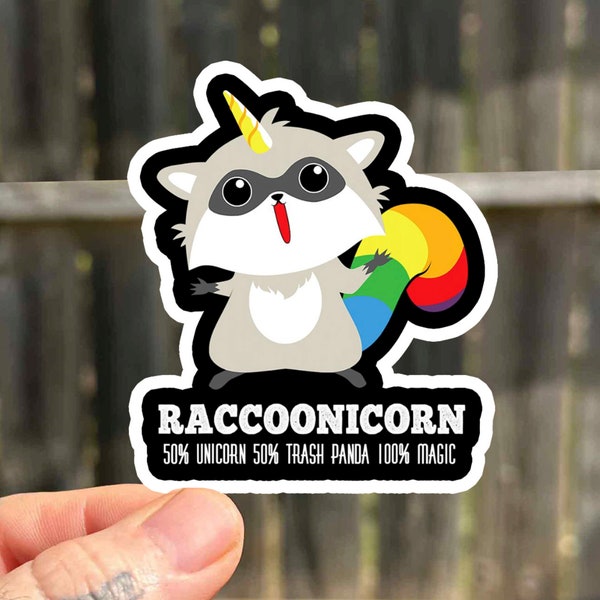 Raccoon Unicorn Trash Panda Funny Rainbow Waterproof Sticker | Cute Funny Animal Waterproof Stickers | Unicorn Custom Stickers | Child Gift