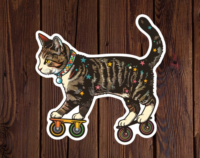 Retro Skating Cat Sticker