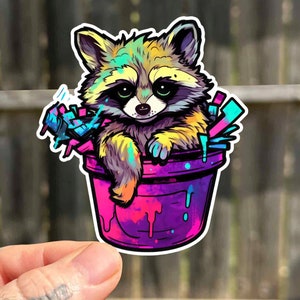 Raccoon Sticker Trash Panda Waterproof Sticker Gift For Her Water Bottle Adult Stickers Raccoon Vinyl Decal Die Cut Sticker Abstract Sticker