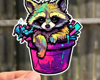Raccoon Sticker Trash Panda Waterproof Sticker Gift For Her Water Bottle Adult Stickers Raccoon Vinyl Decal Die Cut Sticker Abstract Sticker