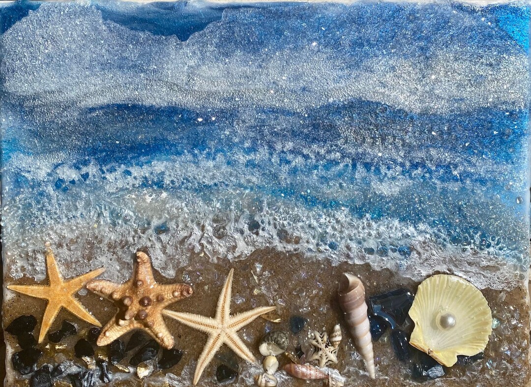 Beach Art Home Decor Tropical Beach 12x9 Canvas Resin Art Etsy