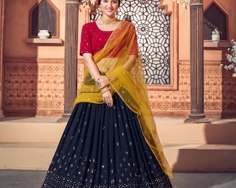 Georgette Lehenga Choli: Thread & Sequins Embroidery, Partywear Outfit