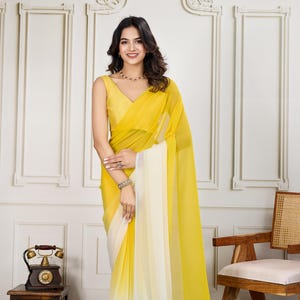Dual-Tone Georgette Saree: Ready-to-Wear Elegant Party Sari