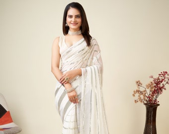 Designer Sequins Georgette Saree: Bollywood Party Wear