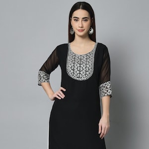 Women Embroidered Georgette A-line Kurta