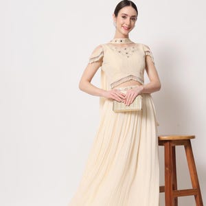 Beige Georgette Lehenga Choli with Thread Sequin Embroidery | Semi-Stitched Wedding & Partywear Lehenga | Indian Ethnic wear with Dupatta