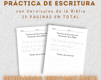 Práctica de Escritura con Versiculos Bíblicos para niños Spanish Christian Activity  Sunday School Activities Digital Printables for Kids