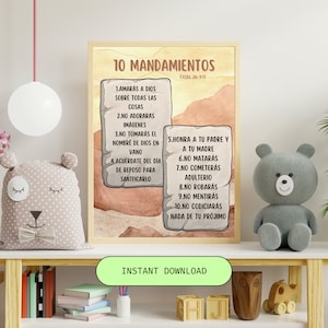 Christian Wallart Español Spanish Posters for Kids Montessori Sunday School Mandamientos Wall Art Memorizing Children Activity Routine