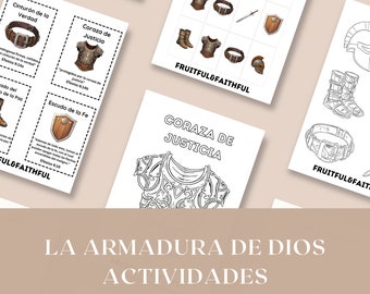Activities for Kids in Spanish Actividades para Niños Cristianos Armadura de Dios Christian Activities Digital Printables for Kids Colorear