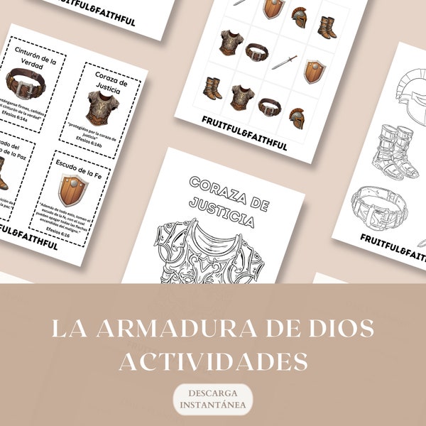 Activities for Kids in Spanish Actividades para Niños Cristianos Armadura de Dios Christian Activities Digital Printables for Kids Colorear