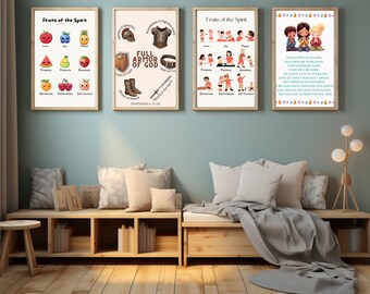 Kristna posters, Andens frukt, Guds rustning, väggkonst, Montessoribarn, barnrum, kyrka, utskrivbar, skola, digital biblisk dekor
