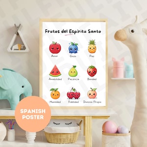 Frutos del Espiritu Santo Poster para Niños Fruit of the Spirit Poster Spanish Montessori Kids Room Arte Cristiana, Poster para Iglesias