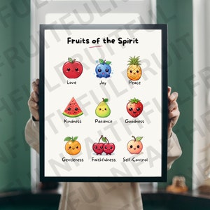 Fruit of the Spirit Wall Art Montessori Kids Room Nursery Church Printable Calming Corner School Bible Verse Artwork Digital Biblical Decor