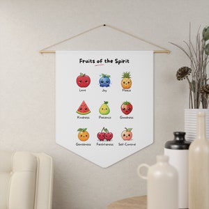 Fruits of the Spirit Hängende Wand Banner Zeichen Home Decor Montessori Kinderzimmer Kindergarten Kirche Beruhigende Ecke Schule Bibel Vers Wandbehang