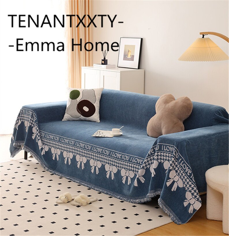 One Piece Sofa Cover, Chenille Sofa Slipcover, Couch Cover With Tassel