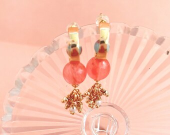 Dangle earrings pink stone earrings stone necklace moon necklace earrings set long earrings gold pink earrings set for women jewellery set