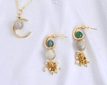 Stone jewelry set stone earrings necklace choker nacklace layered necklace stack gold earrings dangle earrings stone necklace earrings set