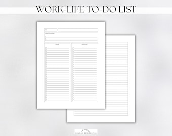 Plantilla imprimible de lista de tareas pendientes de equilibrio entre vida personal y laboral, lista de tareas pendientes, seguimiento de prioridades diarias, descarga instantánea, PDF imprimible y rellenable